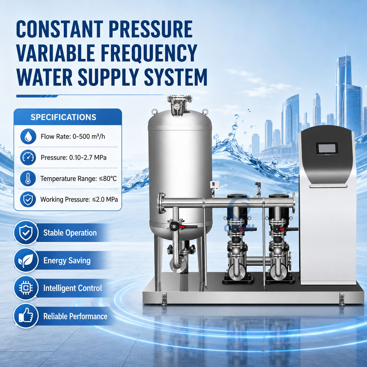 Constant-Pressure Variable Frequency Water Supply System Angle View