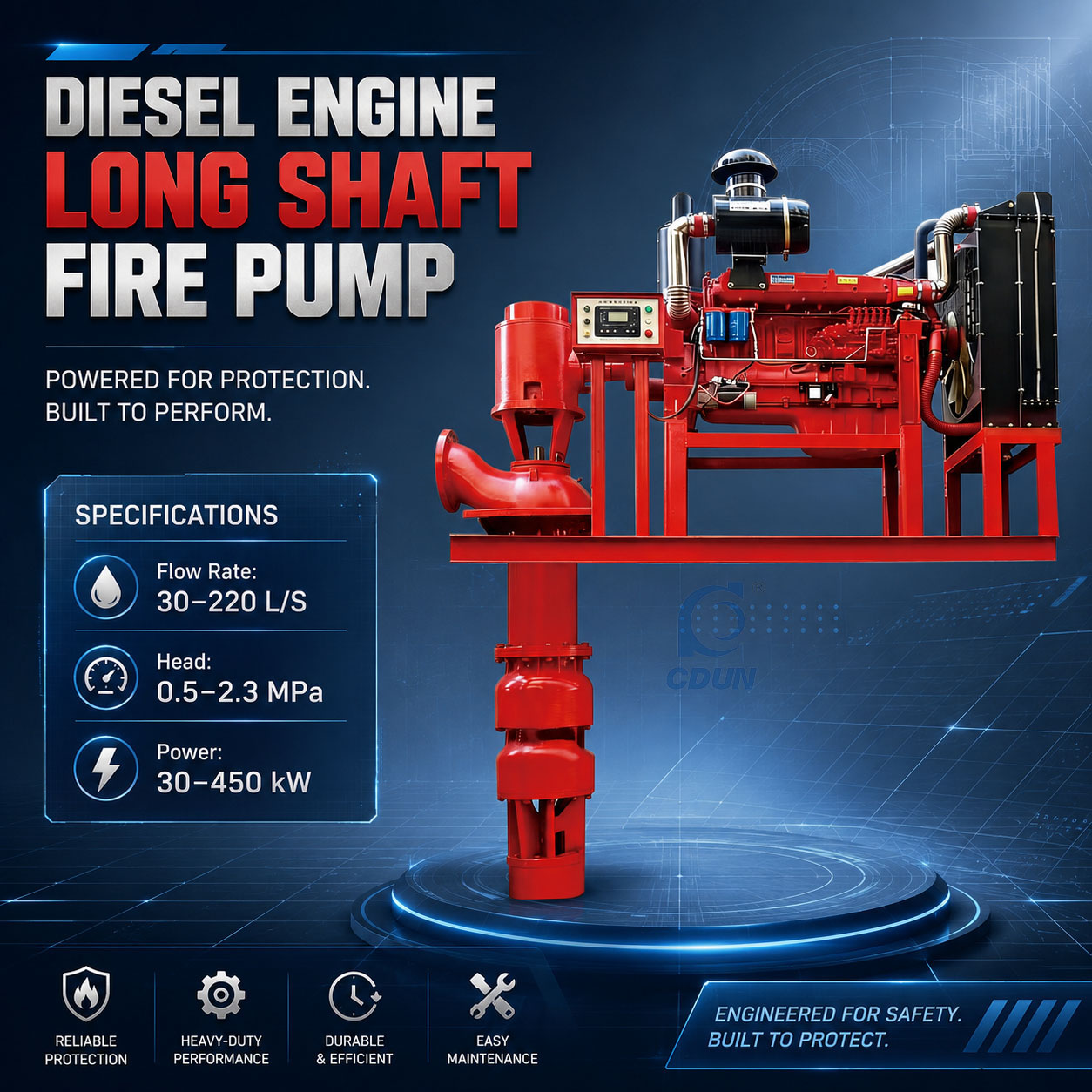 Diesel Engine-Driven Long-Shaft Fire Pump Angle View