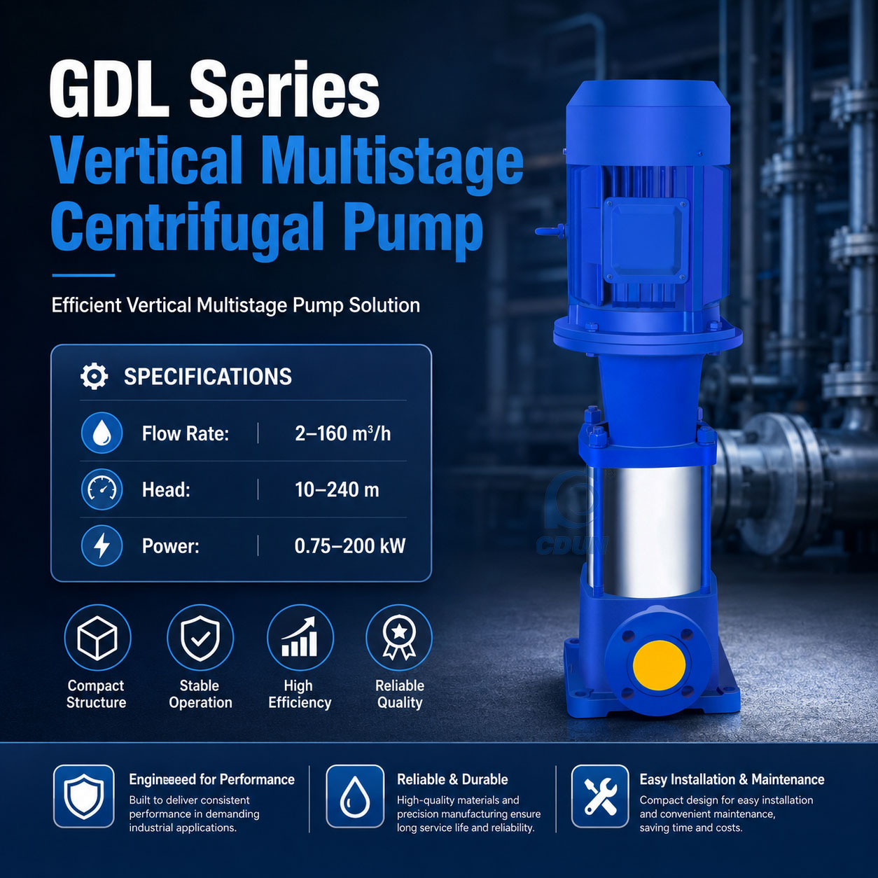 GDL Series Vertical Multistage Centrifugal Pump Angle View